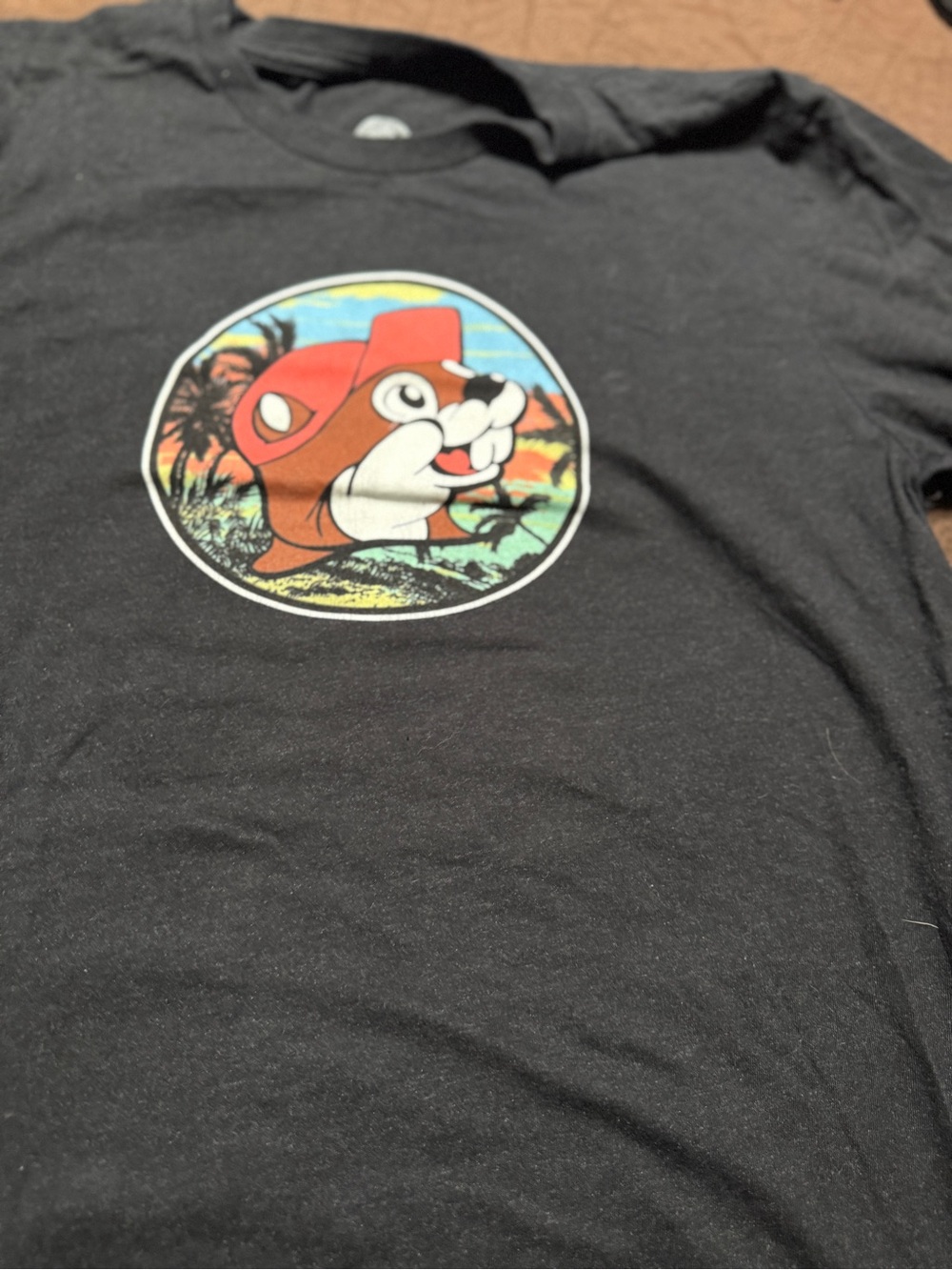 Black Tee with Cartoon Chipmunk Graphic